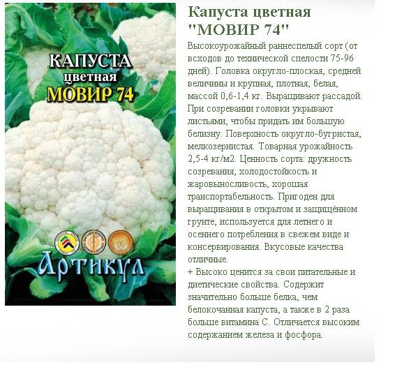Цветная капуста мовир 74: отзывы