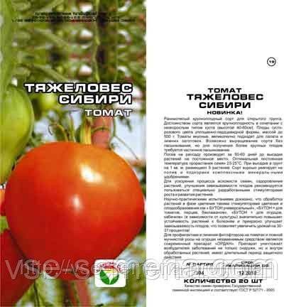 Характеристика томата тяжеловес сибири, урожайность и борьба с вредителями